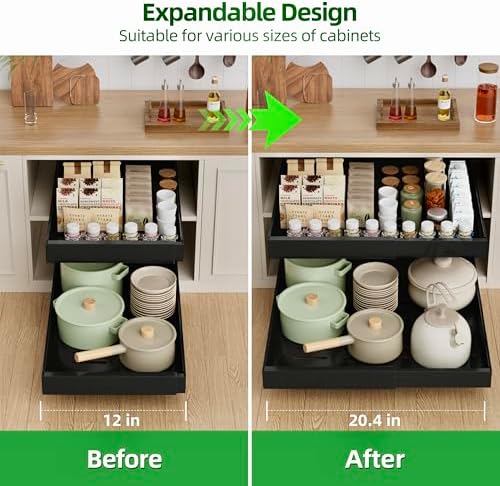 PAKETA 2 Pack Expandable Pull Out Cabinet Organizer,21" Deep