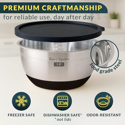 Stainless Steel Mixing Bowls with Lids Set of 5, 3 Graters, Black