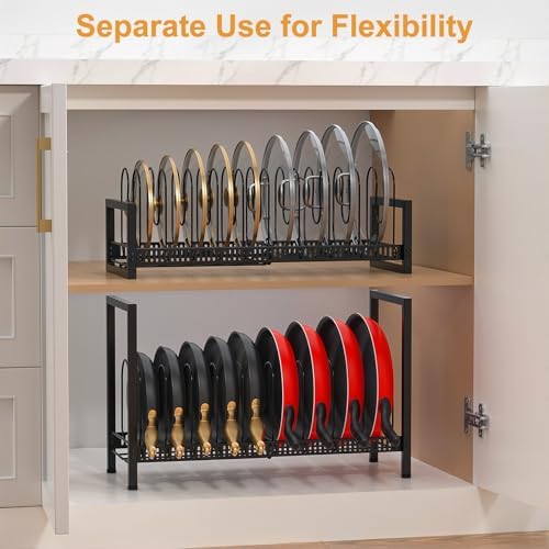 Housolution 2 Tier Expandable Pot and Pan Lid Organizer Holder Rack
