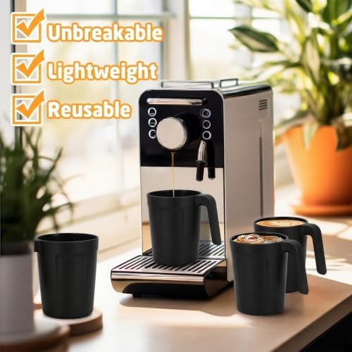 16oz Plastic Coffee Cups Set of 6, Wheat Straw Cups - Black