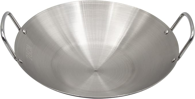 Stainless Steel Wok 10 Inch/ 26cm, Round Bottom Dual- Handled Heavy Wok, Traditional Canton Style Frying Pan Multi- Cooking Wok Stir Fry Pan for Kitchen Restaurant Home (Small)