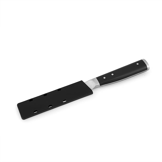 KitchenAid Gourmet Forged Triple Rivet Fine-Edge Utility Knife with Custom-Fit Blade Cover, 4.5-inch, Sharp Kitchen Knife, High-Carbon Japanese Stainless Steel Blade, Black
