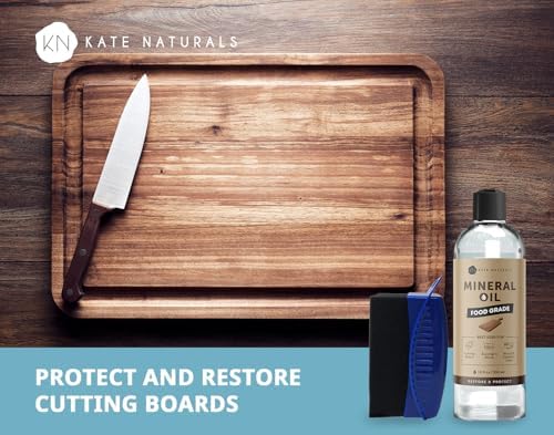 Kate Naturals Mineral Oil for Cutting Board 12oz with Wax Applicator