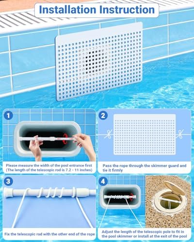 15.7"×9.8" Pool Skimmer Guard Kit with Rope&Telescopic Rod, Rustproof Pool Skimmer Leaf Guard, Pool Skimmer Screen Saver,Debris, Hair & Leaves Catcher for Inground & Above Ground Pools