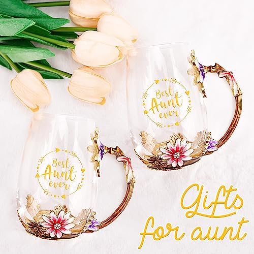 OEAGO Gifts for Aunt from Niece Nephew Tea Cup Cool Birthday Gift Enamel Flower Glass Mugs Christmas Mothers Day New Aunt Announcement Promoted