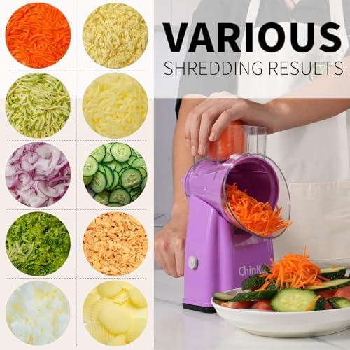 Upgrade Rotary Cheese Grater Shredder with Handle, Strong Suction Base, Multi-purpose Rotary Grater Slicer with 5 Interchangeable Blades for Ice, Vegetables, Fruit, Nuts with Blade Storage Box