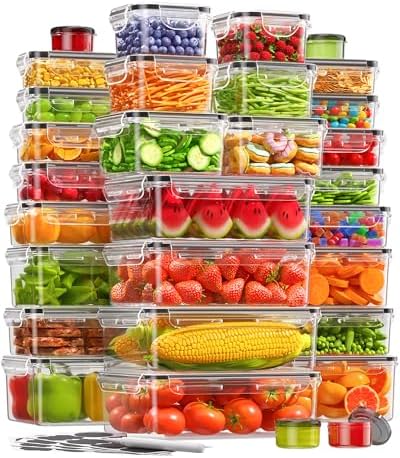 KEMETHY 60 PCS Food Storage Containers with Lids, Plastic Food Containers