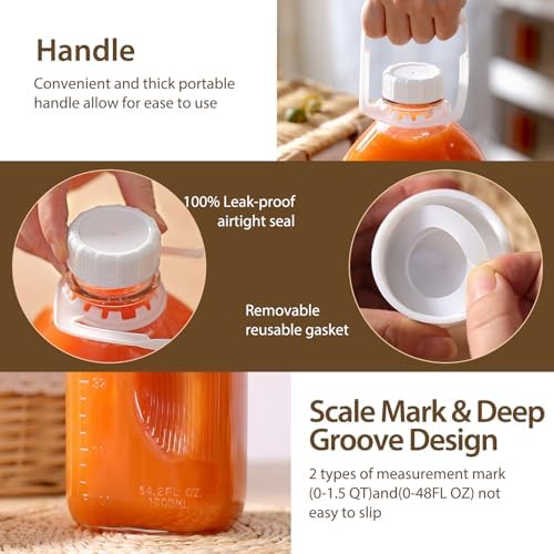 CUCUMI 2 Pack 64 Oz Glass Milk Bottle with Lid