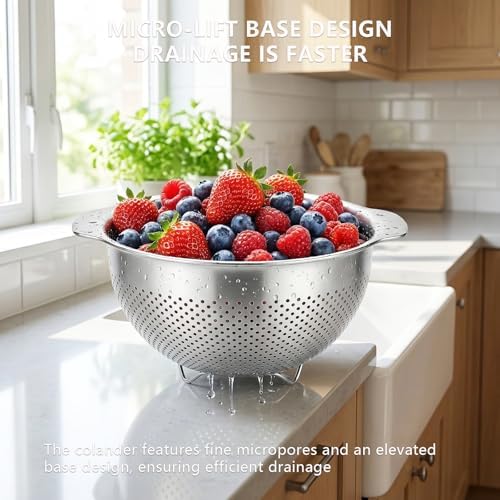 Stainless Steel Colander for Kitchen with Handle for Pasta (5QT)