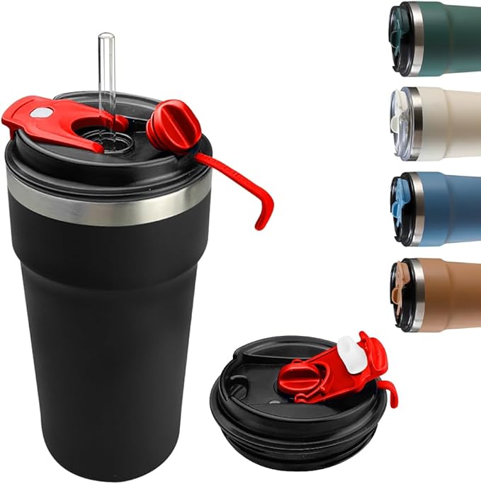 Travel Coffee Mugs Leak-Proof, Reusable Coffee Cups with Lids, Stainless Steel Vacuum Insulated Coffee Tumblers, Thermal Insulation Cups for Men and Women Hot & Cold Drinks(4th-Black, 16OZ)
