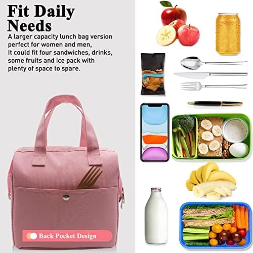 Mziart Insulated Lunch Bag Simple Cute Lunch Box for Women Men, Light Pink