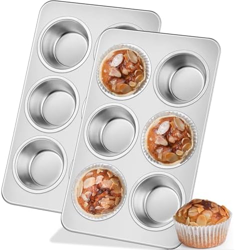 Leonyo Non-Toxic Stainless Steel Muffin Cupcake Pan 6 Cup, 2 Pack