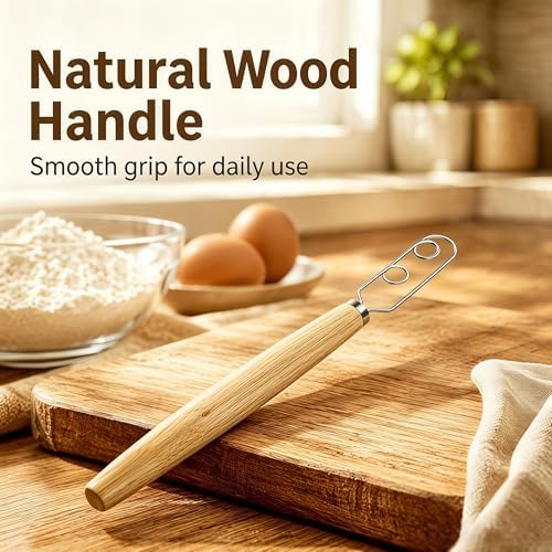 Digead Danish Dough Whisk, Stainless Steel Dutch Whisk with Wooden Handle, Ergonomic Manual Mixing Tool for Home Baking: Heavy Dough, Sourdough Bread, Pizza Dough, Cake Batter (13 inch)