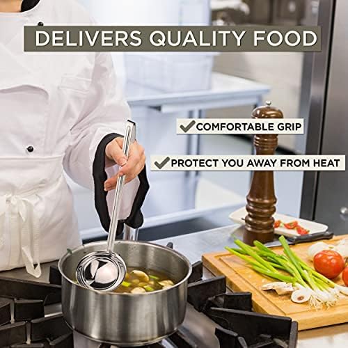 Fit Meal Prep Stainless Steel Soup Ladle - One-Piece Sauce Spatula with Hook Handles, Commercial Grade Serving Spoon, Kitchen Tool for Restaurant or Home Cooking, 14.75” Long - [Pack of 2] 12 Oz