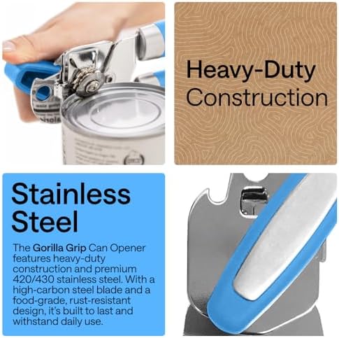 GORILLA GRIP Upgraded Model Stainless Steel Manual Can Opener, Aqua