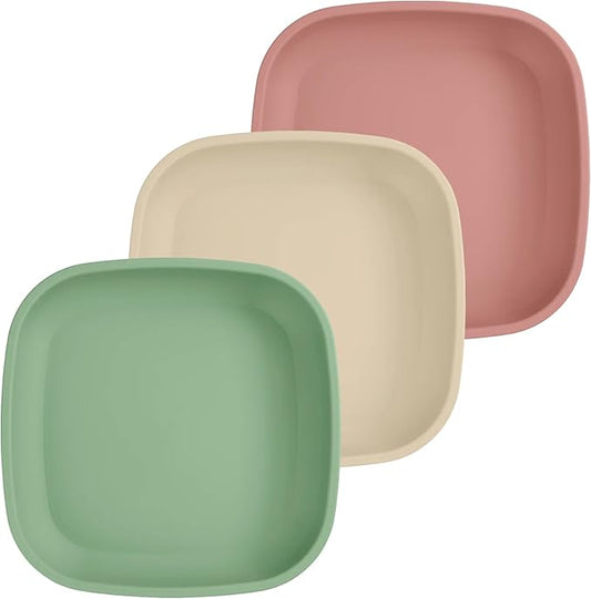 Re-Play Toddler Plates - 22 Oz. Deep-Walled Flat Kids Plates - Dishwasher & Microwave Safe - Made in USA - Set of 3-7.37" x 7.37" x 1.25" - Desert Roses