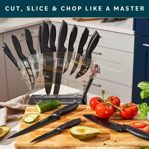 Home Hero Kitchen Knife Set - High Carbon Stainless Steel Blades & Built-In Sharpener - Ergonomic Handles & Cutlery Block Storage - Precision Cooking Prep with Chef Knife - 20 Pc, Black