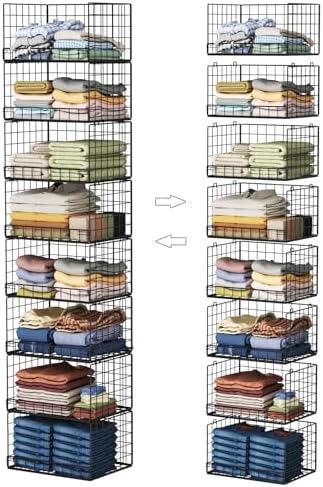 Yociyoga 8-Tier Stackable Closet Organizers and Storage Shelves, Foldable Closet Shelf Organizer, Stackable Storage Bins Drawers for Closet Organizer System, Black（Patent No. 30022416）