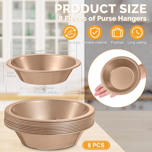 8 Pcs 4 Inch Steel Mini Pie Pans Tins, Champagne