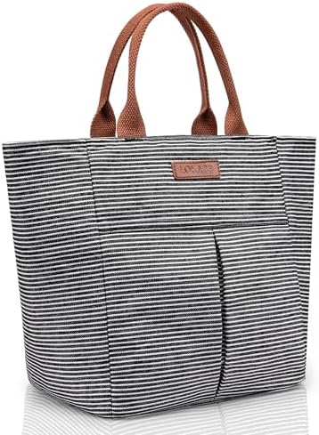 LOKASS Lunch Bag Women Insulated Lunch Box, Wide-Open Lunch Tote Bag Leak-proof Cooler Bag for Work Picnic- (Stripe)
