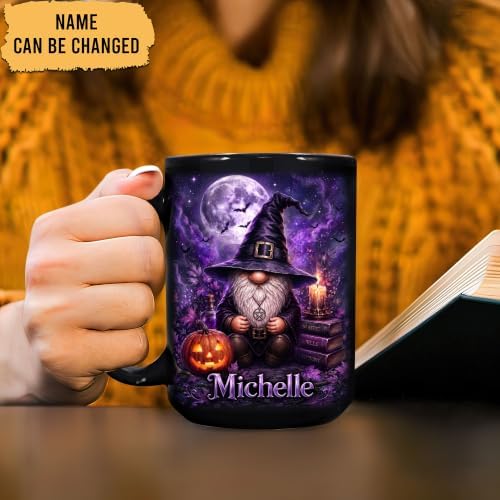 Hyturtle Personalized Halloween Gnome Mug, Custom Name Gift for Women