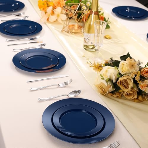 Goodluck 200PCS Navy Blue Plastic Plates, Disposable Blue Plates