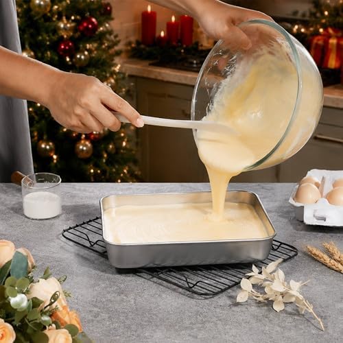 LIANYU 10 x 8 x 2 Inch Rectangular Baking Pan with Lid, 4 Pack Stainless Steel Sheet Cake Pan Set, Brownie Lasagna Bakeware for Kitchen Cooking, Dishwasher & Oven Safe (4 Pan +4 Lid)