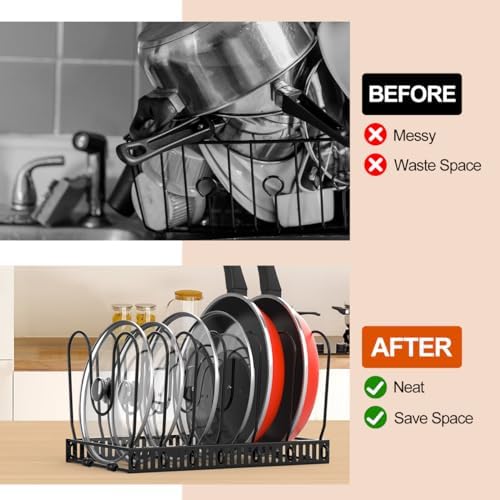 Housolution Pot and Pan Lid Organizer Holder Storage Rack, Black