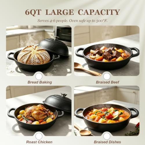 Cast Iron Bread Oven 6QT, Sourdough Bread Baking Pan with Lid