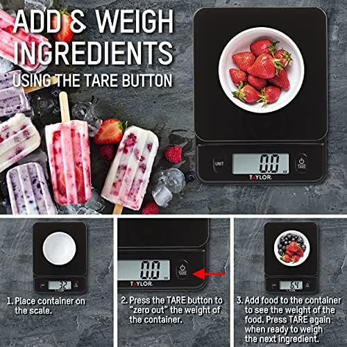 Taylor Digital Kitchen Food Scale with Black Glass Top - 11 lb Max Capacity