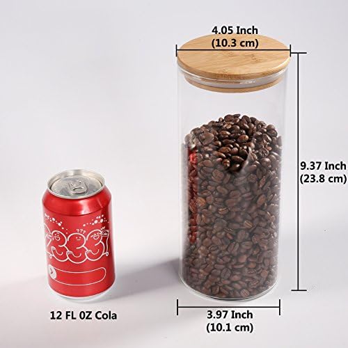 77L Glass Coffee Bean Container, 52.36 FL OZ (1550 ML), [Thickened Version] Glass Food Storage Jar with Airtight Seal Bamboo Lid - Clear Food Storage Canister for Serving Tea, Coffee, Spice and More