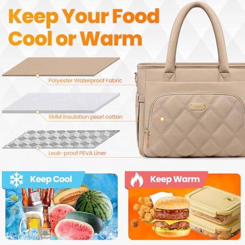 Artelaris Lunch Bag Women, Adult Insulated Lunch Box, Leakproof Lunch Cooler Bag, Reusable Large Lunch Cooler for Work, Picnic, Travel (Khaki)