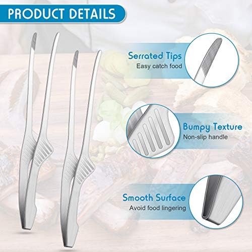 Patelai 2 Pieces Korean and Japanese BBQ Tongs Non Slip Cooking Utensils Stainless Steel Tongs for Serving Food, Salad, Camping, Barbecue, Buffet, Oven with Support Stand (Silver)