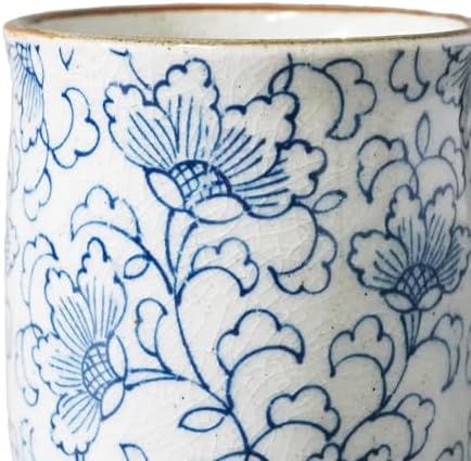 Nostalgic Mino Ware Ceramic Sometsuke Small Mug Cup - Japanese Crafted, Floral Pattern, Comfort Grip Handle, For Coffee and Green Tea or Soup, Matcha Tea, Gift Box Included (Arabesque)