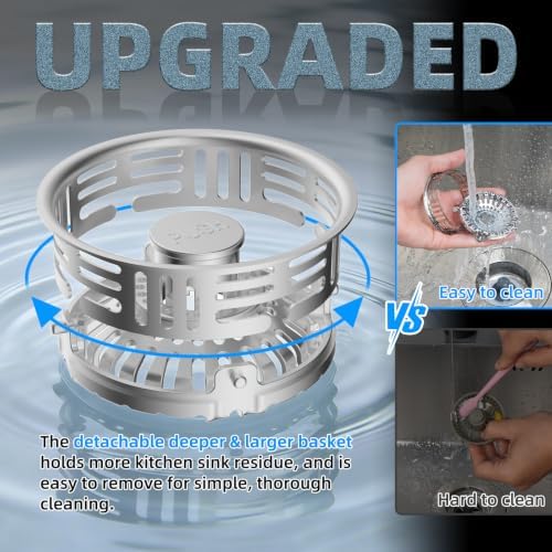 Hibbent 2 PCS Metal Kitchen Sink Drain Strainer & Stopper, Stainless Steel