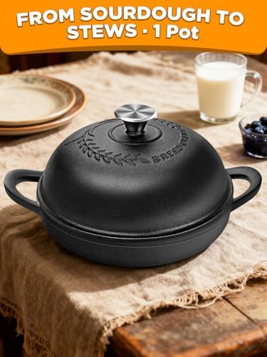 Dutch Oven Bread Baking Pot with Lid 6QT Enameled Cast Iron Oven, Matte Black Design & Sourdough Kit (Silicone Sling) for Artisan Bread Making