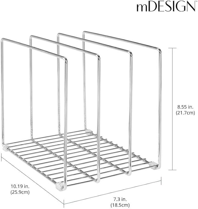 mDesign 3 Slot Tray and Pan Rack — Metal Wire Rack for Pantry and Kitchen Storage — Freestanding Pan Lid Holder Also for Baking Trays and Crockery – Silver