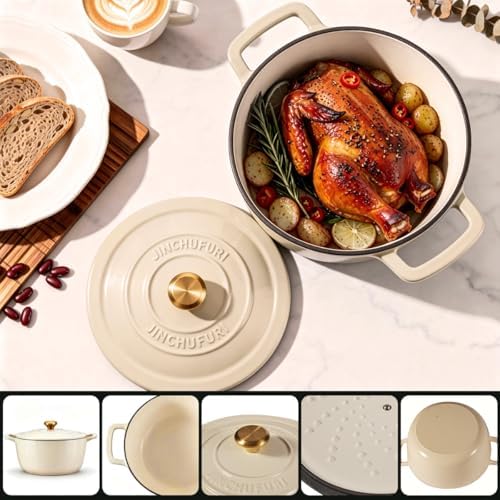 Enameled Cast Iron Dutch Oven 5.2 Qt with Lid, Cream