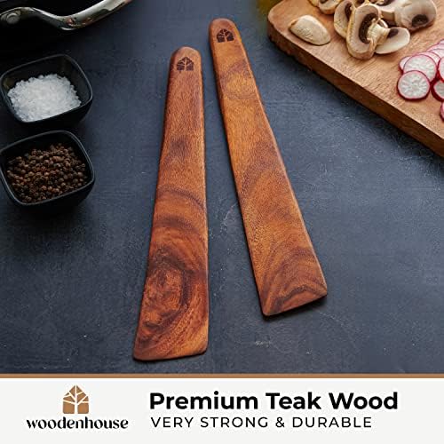 Wooden Spatula for Cooking, Flat Teak 12" Turner, Sturdy & Easy to Clean