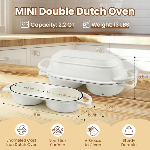 YONILL Mini Double Dutch Oven with Lid for Sourdough Bread Baking (White)