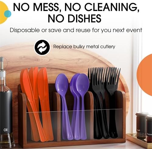 Party Solids Halloween Plastic Silverware Heavy Duty 150 Pieces Halloween Plastic Cutlery Sets Utensil Sets 50 of Each Forks Knives & Spoons Disposable Cutlery Set Flatware Set for Party Supplies