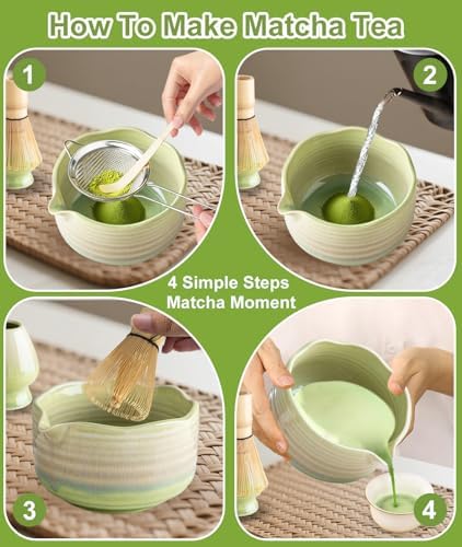 JBER Matcha Set, 7PCS Ceramic Matcha Whisk Set for Matcha Lovers Ceremony