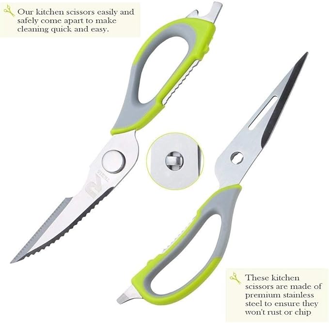 Multifunction Kitchen Food Scissors, Detachable Stainless Steel Heavy Duty Culinary Scissors, 7-in-1 Household Shears with Magnetic Holder, for Cut Poultry Meat Bone Vegetables Fruit Seafood (purple)