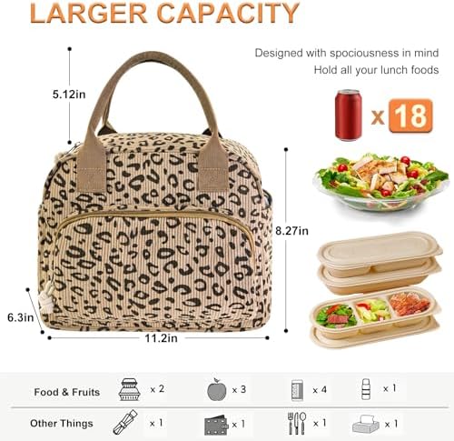 Mziart Lunch Box for Women Men, Large Cute Insulated Lunch Bag Leakproof Thermal Lunchbox Cooler Tote Bags with Adjustable Strap for Work Picnic Travel (Leopard Print)