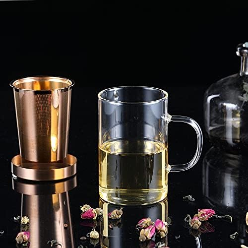 ecooe 16.9oz Glass Tea Cup with Infuser and Lid 430ml(Use Capacity), Bronze