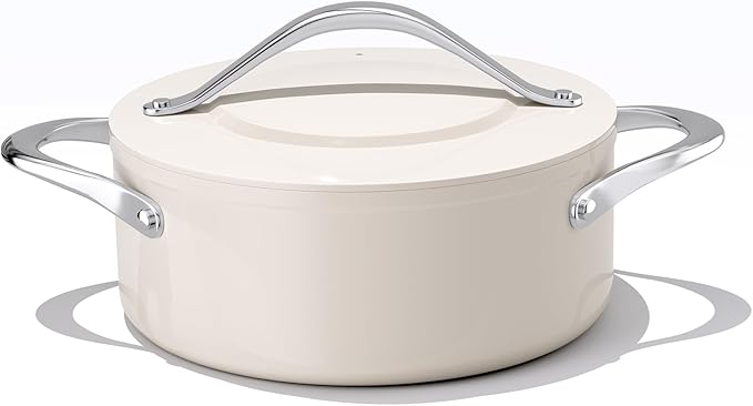 Stock Pot 4.5qt Dutch Oven Pot with Lid (9.5"x 4") Nonstick Ceramic Coated Cooking Pot Even Heat Distribution for Braising, Baking Bread & Soups, Compatible for All Cooktops, Cream