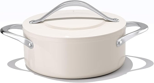 Stock Pot 4.5qt Dutch Oven Pot with Lid (9.5"x 4") Nonstick Ceramic Coated Cooking Pot Even Heat Distribution for Braising, Baking Bread & Soups, Compatible for All Cooktops, Cream