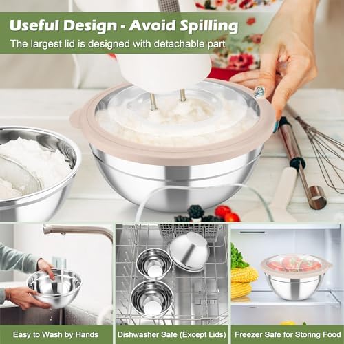 TeamFar Mixing Bowls, 3PCS Stainless Steel Serving Salad Bowls