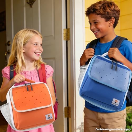 CaCTOUR Lunch Box Kids,Fun Color Lunch Box for Girls,Large Soft Cooler Lunch Bag for Kids,Back to School Thermal Insulated Lunch Tote Bag for School Daycare Outdoor (Orange Beige)