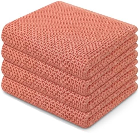 Homaxy 100% Cotton Waffle Weave Kitchen Dish Towels 4-Pack, Coral